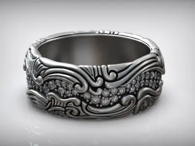 Ocean Wave Pattern Diamond Wedding Band 3D print model