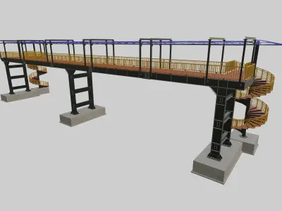 Steel Pedestrian Bridge-Spiral Stair-Straight Type-14 3D model
