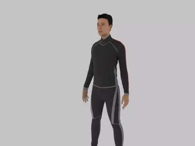 Surfer man in wetsuit Low-poly 3D model