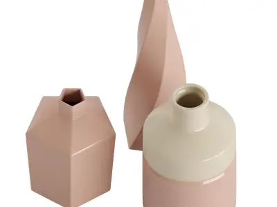 Handmade Pink Ceramic Vase Set 3D model