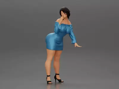 Beautiful girl in Dress and heels Leaning on the Car 3D print model