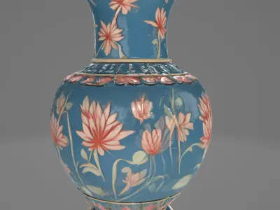 Decorative Vase with Floral Texture - 3D Model Low-poly 3D model