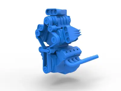 Engine V8 with triple supercharger V4 Scale 1 to 25 3D print model