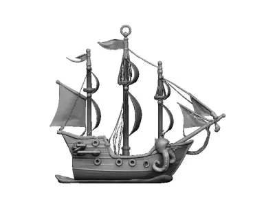 pirate ship and octopus pendant 3D print model