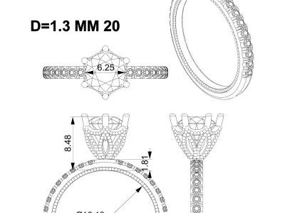 Engagement ring with patterned basket 3D print model
