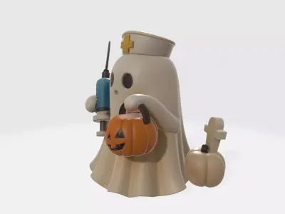Cute Ghost Nurse with Pumpkin and Syringe Halloween Decor 3D print model