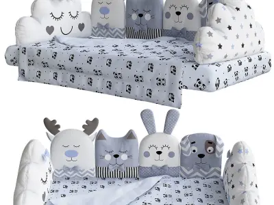 baby kid mattress with toys 3d model Low-poly 3D model