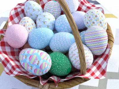 pack eggs easter with basket Low-poly 3D model