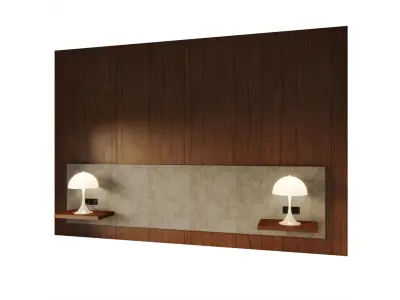 Headboard 1 two lamps on wooden wall 3D model