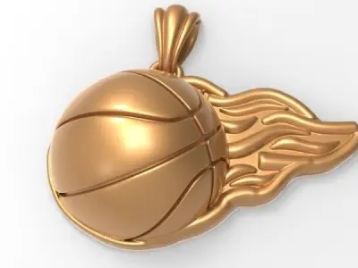 3D Flaming Basket Ball Pendant Charm Necklace Jewelry 3D print model