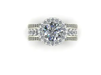 Engagement Ring Many Round Diamonds On It 3D model