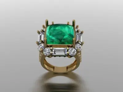 Emerald diamond cluster ring Free 3D print model