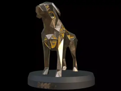 Steampunk Small Tan Dog Pose Low-poly 3D model