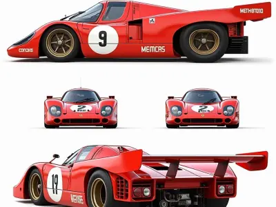 Vintage Red Porsche Style Race Car 3D Model Low-poly 3D model