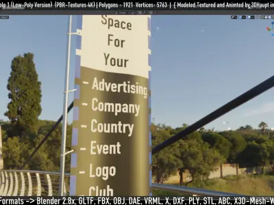 Animated Flag with Pole -1- Low-Poly Version Low-poly 3D model