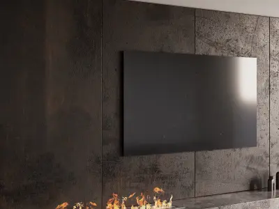 Decorated TV wall with fireplace 3D model