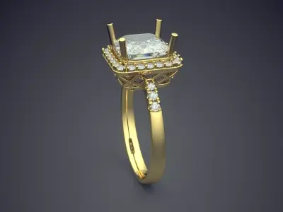 Luxury Engagement Rings WIth Square Diamond CAD 3556  3D print model