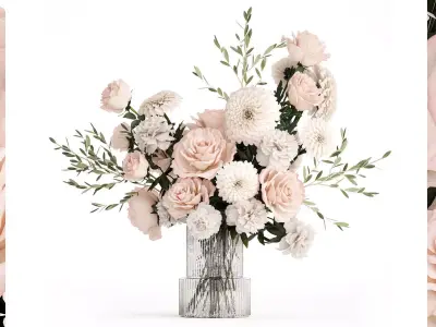 Bouquet of pink white flowers chrysanthemum roses peony 392 3D model