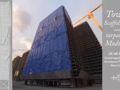 Animated Tower scaffolding and tarpaulin x10 3D model
