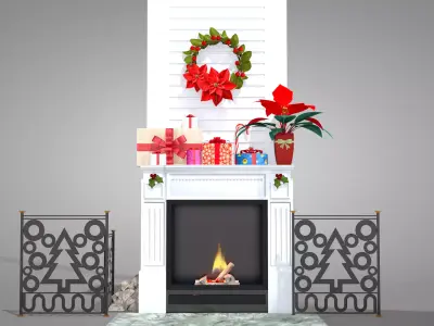 Christmas Fireplace and Decoration 3D Model 3D model
