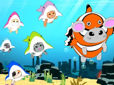 Viral Baby Shark Cats Entire Scenes and Characters Setup 3D model