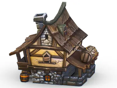 Cartoon Old Bandit Hotel Tovern House Building Low-poly 3D model
