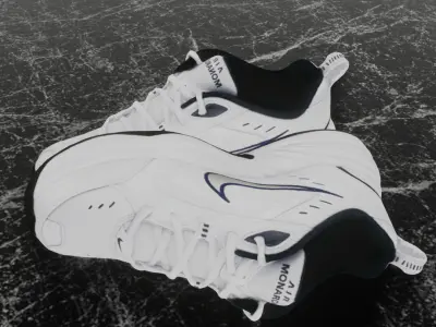 NIKE AIR MONARCH 4 WHITE NAVY 3D SHOES Low-poly 3D model