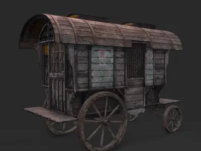 Medieval Wagon Low-poly 3D model