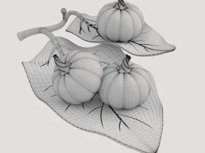 Decorative set gold leaf with pumpkin 3D model