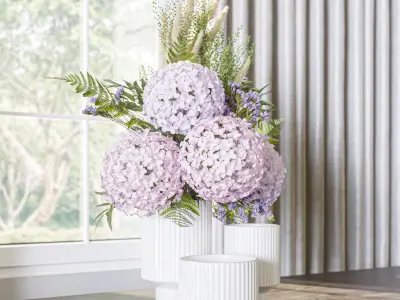 Flower Set 057 hydrangea and pampas 3D model