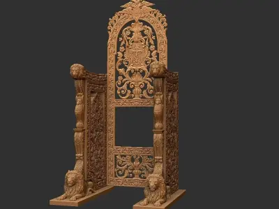 Carved church chair - Bishop stool wood carved 3D model