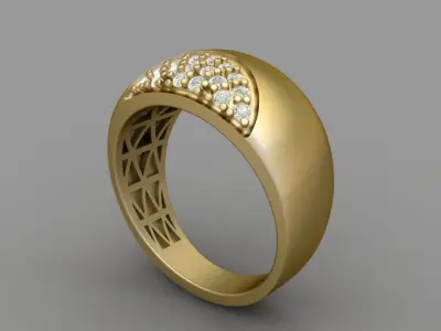 wide 3d  brilliant  gold ring 3D print model