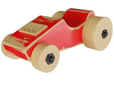 Low Poly Wooden Toy Car  3D model