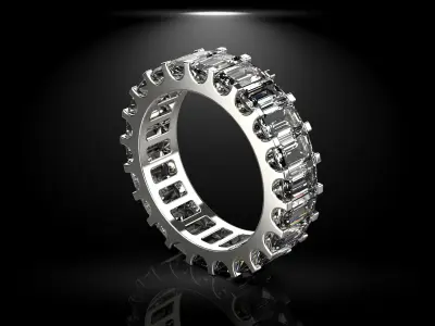 Emerald Cut Wedding Ring Three Sizes N70 3D print model