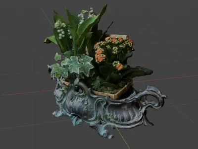 Baroque planter with flowers 3D model