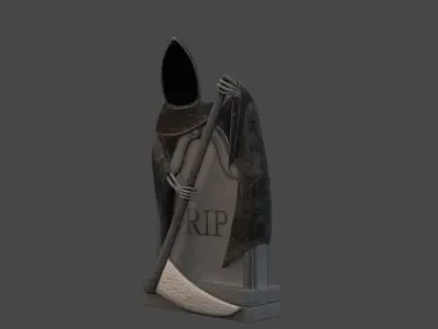 Grave statue of grim reaper Low-poly 3D model