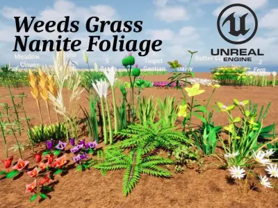 Stylized weeds plants grass nanite foliage Low-poly 3D model