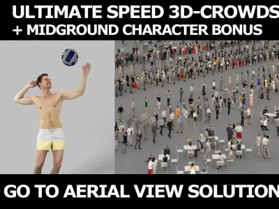 3d people crowd and midground Virtue beach volleyball sport man 3D Model Pack