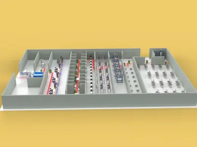 LAYOUT WORKSHOP LINE FACTORY INDUSTRIAL FLOOR PLAN PRODUCTION 3D model