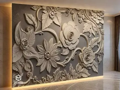 modern rose panel wall decor set relief stl mural CNC 299  3D model