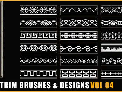110 Trim Brushes and Designs-Border Pattern-Roll Brush-Fill- V04 3D model