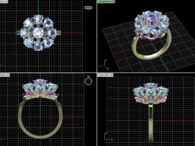 Diamond flower engagement ring 3D print model