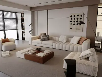 Modern Neutral Living Room Interior 3D model