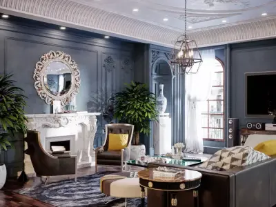 Blue neoclassic interior 3D model