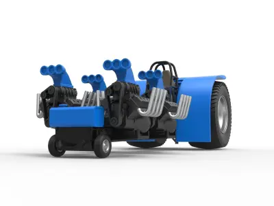Pulling tractor with 4 longitudinal V8 engines 1 to 25 3D print model