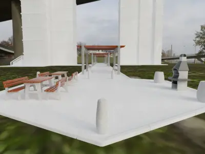 Street Furniture - Set - Bench - Table - Grill - Pole - Pergola 3D model