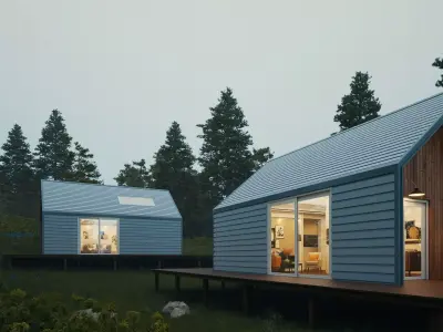 Modern Wooden Cabin House in Forest Exterior 3D Model Low-poly 3D model