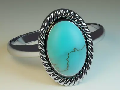 annulus oval turquoise stone in silver ring Free 3D model