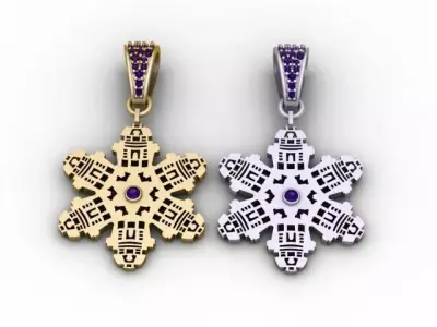 Pixel Snowflake Pendant  Geometric Winter Star Jewelry STL 3D print model