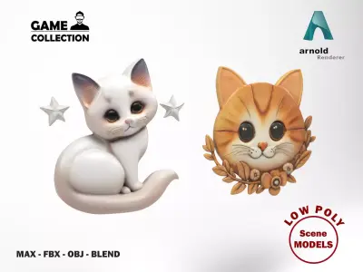 Cats wall decoration Low-poly 3D model